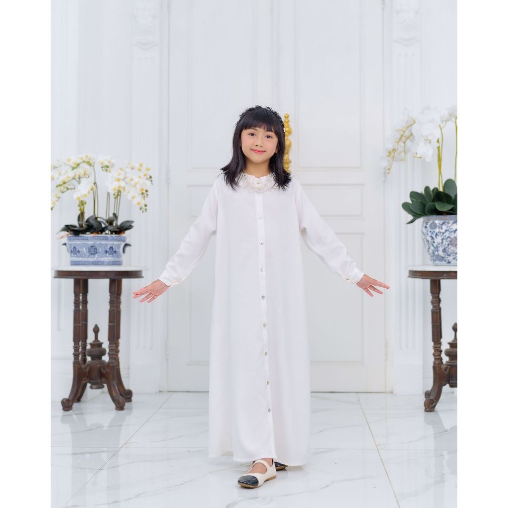 Syadza Girl - Sarimbit Keluarga - Family Set - Gamis Anak Perempuan Polos Linen - Edisi Lebaran - Kh