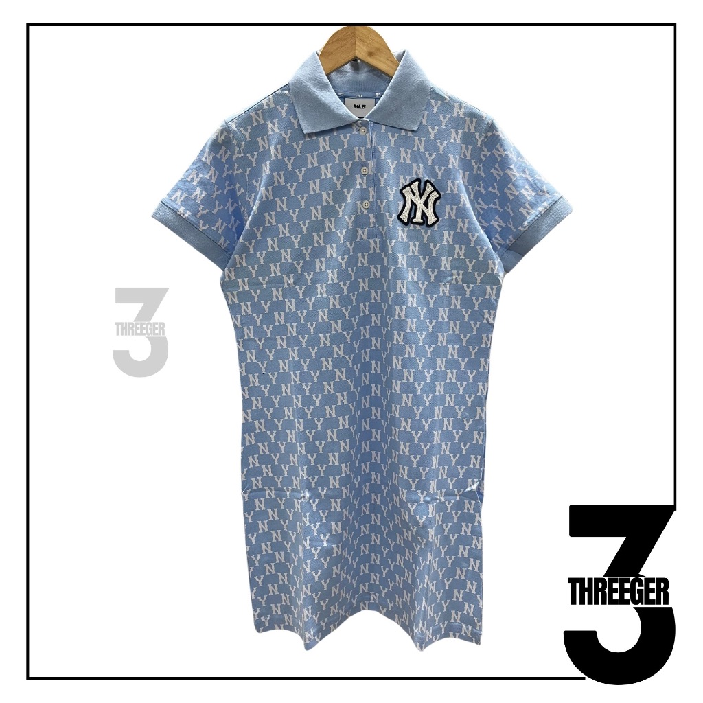 MLB NY New York Yankees Monogram Polo Midi Dress Light Blue Original