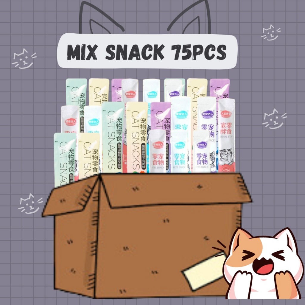 

75pcs Snack Kucing Mix / Makanan Hewan Peliharaan/ Strip Kucing Kecil Dan Kucing Besar/ Makanan Wet Cat Food Creamy