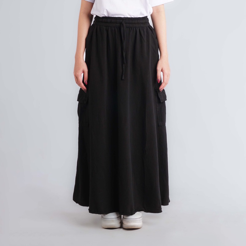 DLINE Rok Jeans Cargo Panjang Wanita Long Skirt Maxi Cargo Denim Pinggang Karet Fit 40-80 kg