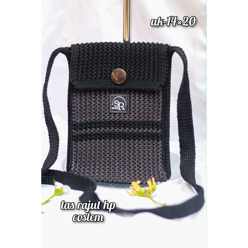 tas mini rajut hp combinasi / tas rajut selempang murah berkualitas / slinbag
