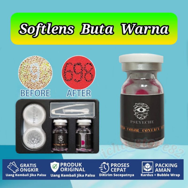 Softlens buta warna parsial Lensa buta warna PSEYECHE Pemakaian 1 Tahun Lensa kontak khusus buta war