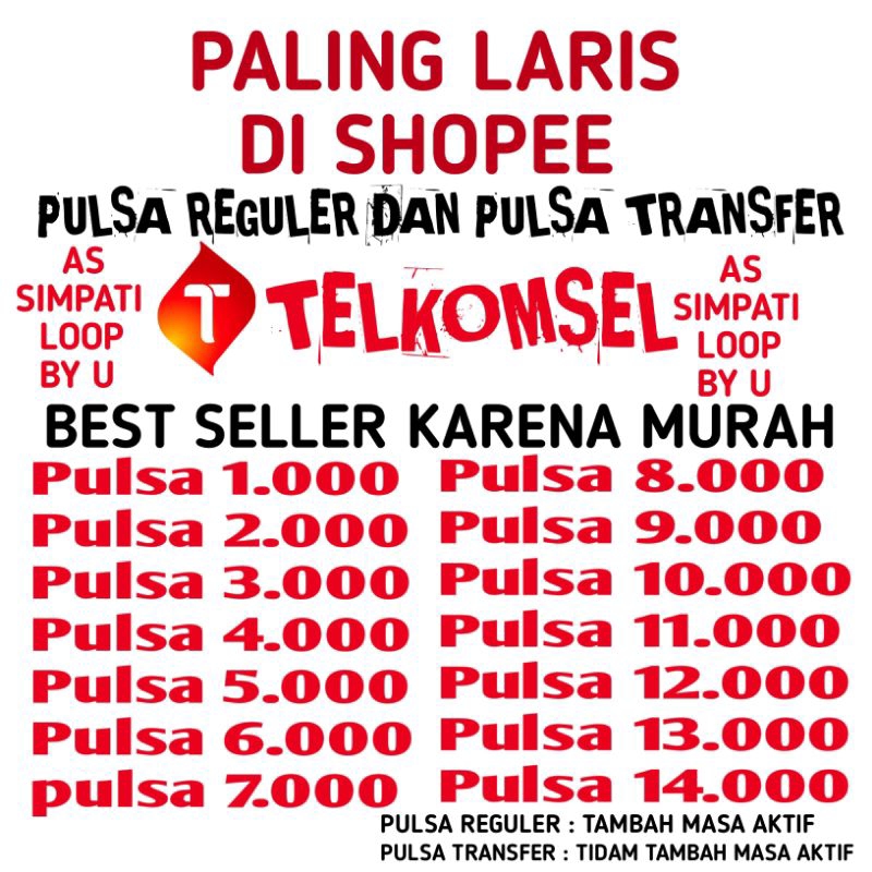 PULSA REGULER TERMURAH TELKOMSEL 1k-14 NAMBAH MASA AKTIF