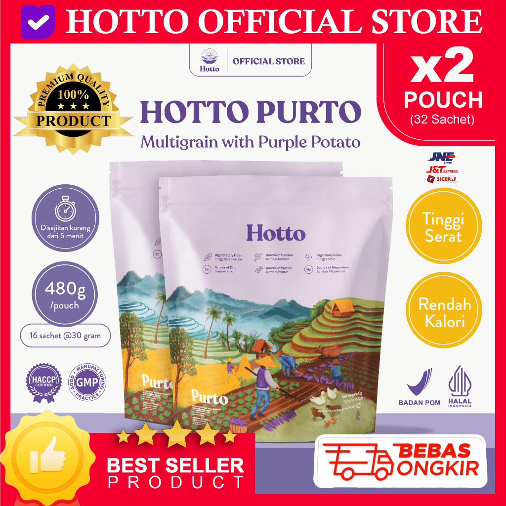 

HOTTO PURTO 2 POUCH (32 Sachet) MULTIGRAIN WITH PURPLE POTATO