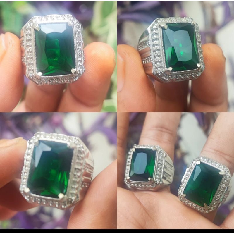 cincin batu green topaz cutting octagon natural ring alpaka