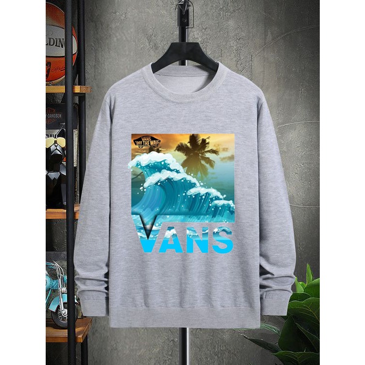 Switer Gambar Ombak Distro Cowo Sweater Basic Crowneck Trend Unisex Baju Suiter Polos Cowok Sewiter 