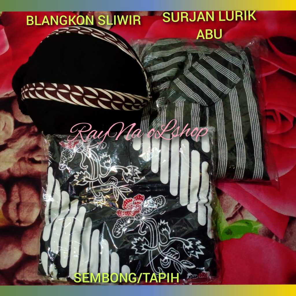 SET PAKAIAN ADAT JAWA PRIA / COWO / LAKI | SURJAN LURIK ABU + TAPIH/SEMBONG INSTAN + BLANGKON SLIWIR