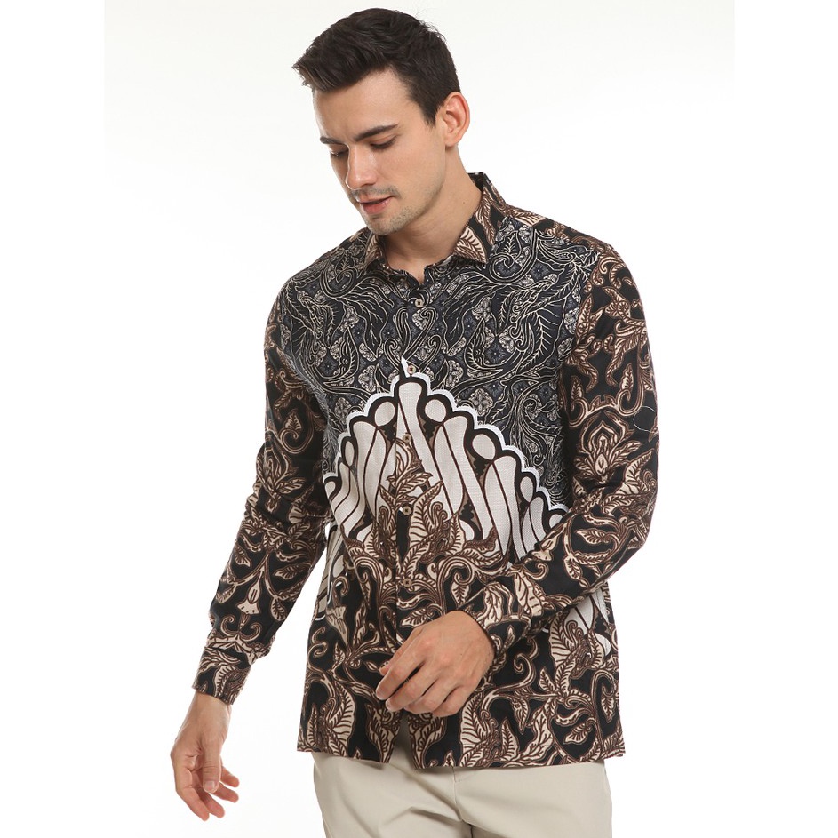 STOK SIAP COD MOC Kemeja Batik Lengan Panjang Pria Modern Fit TUNGGADEWABROWN