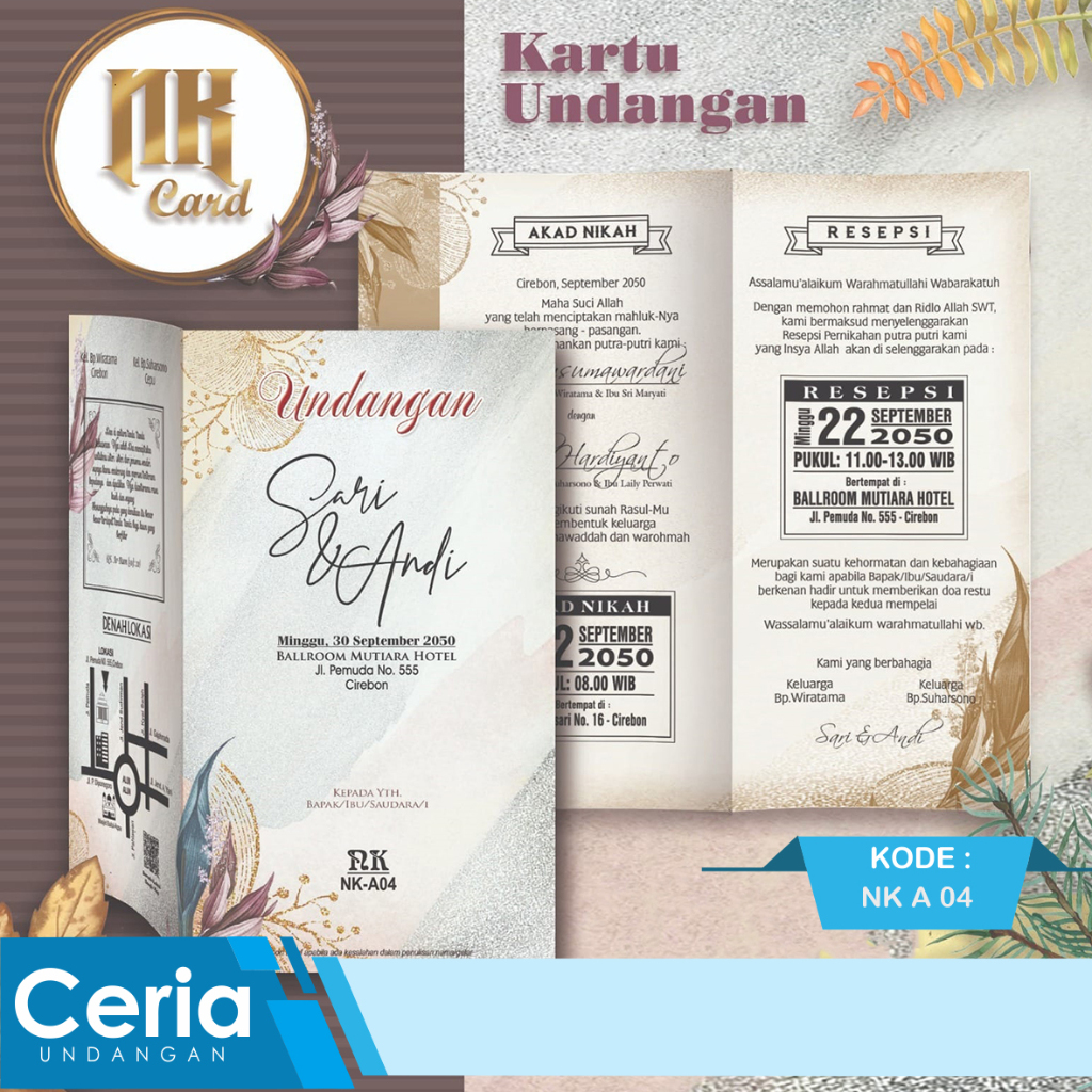 Blangko Kartu Undangan Pernikahan NK Card Seri NK A 04 Harga Termurah