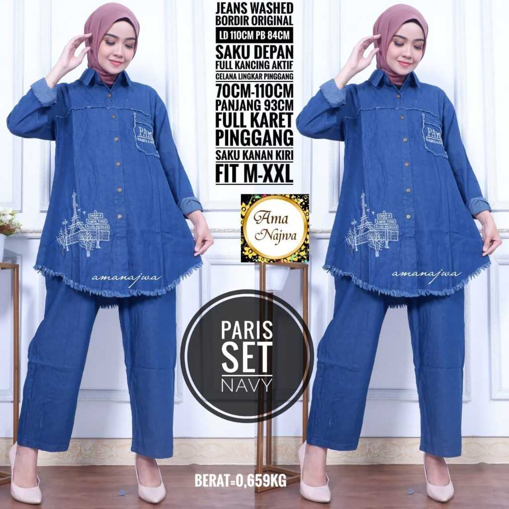 lzd setelan 1 one set oneset stelan setcel atasan jeans washed wash jumbo bigsize over big size ld 1