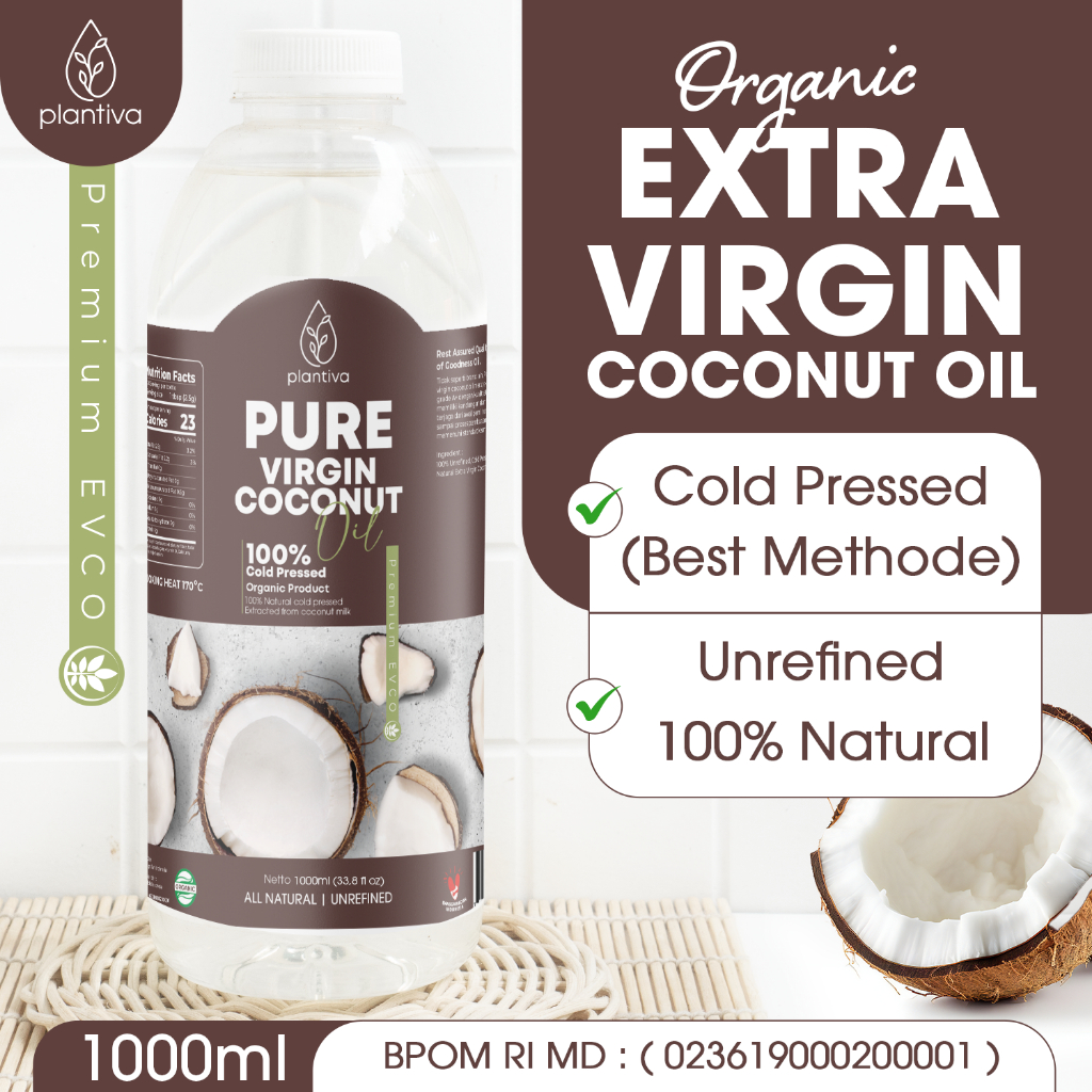 

PLANTIVA | VCO EXTRA VIRGIN COCONUT OIL PREMIUM 1000 ML / EVCO COCONUT OIL 1 LITER / MINYAK KELAPA MURNI 100% / COLD PRESSED - PURIFICATION CENTIFUGE ( TERBAIK )