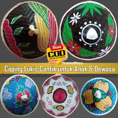 Caping Bambu Petani - Topi Caping Lukis Dekorasi - Topi Caping Warna Free Kopyah