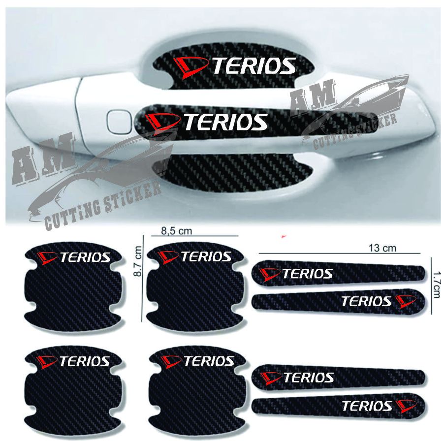 8pcs stiker carbon handle pintu mobil daihatsu terios stikcer pelindung gagang pintu
