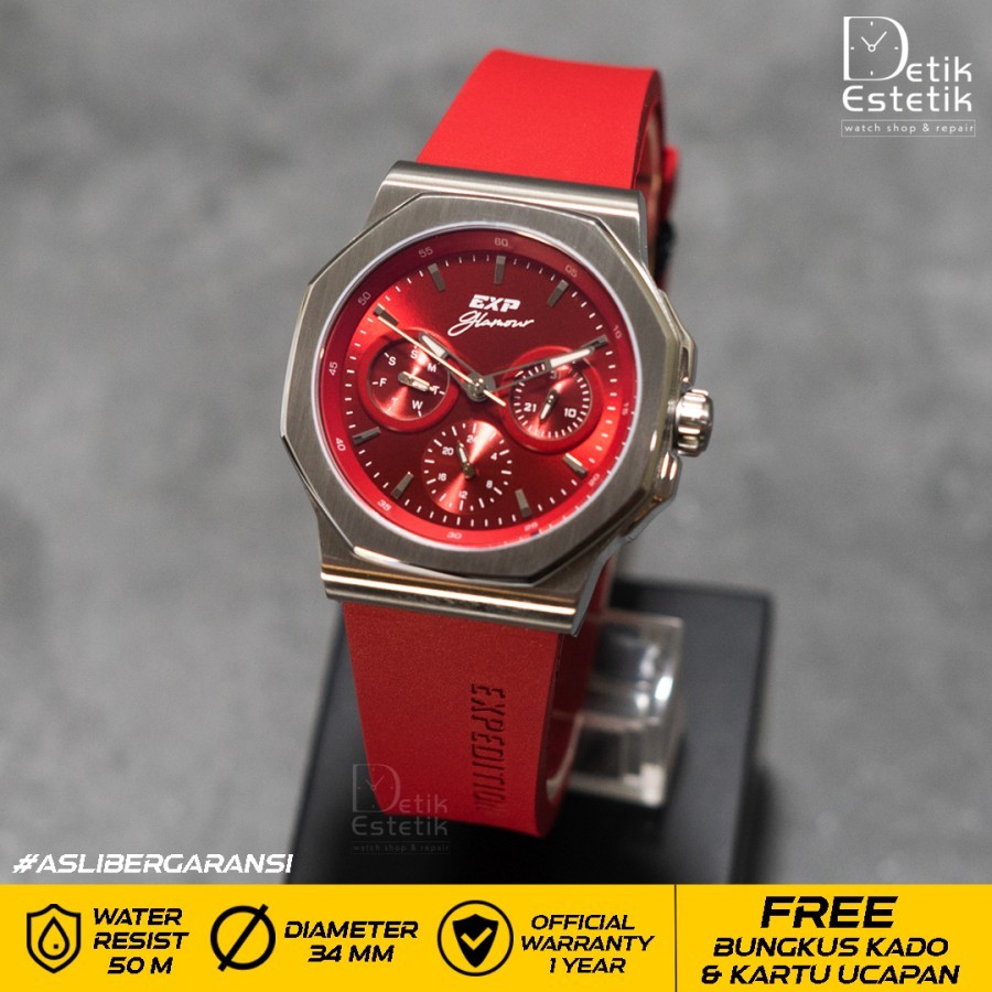Jam Tangan Wanita Expedition Ladies E 6816 BF RSSRE Glamour Red Silver