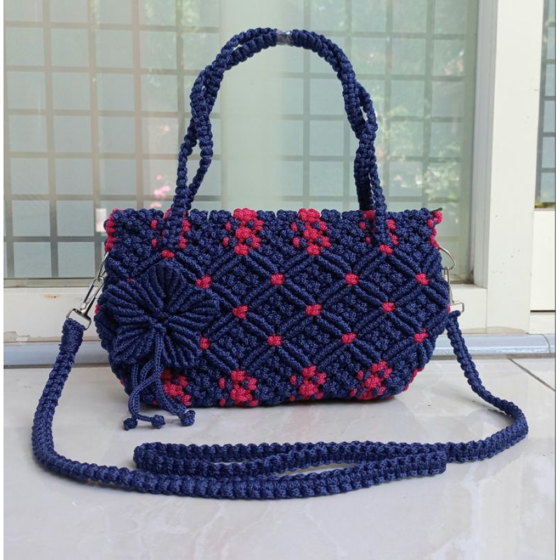 Tas rajut motif mawar tas macrame terbaru tas wanita model baru hanbag dan selempang tas motif bunga