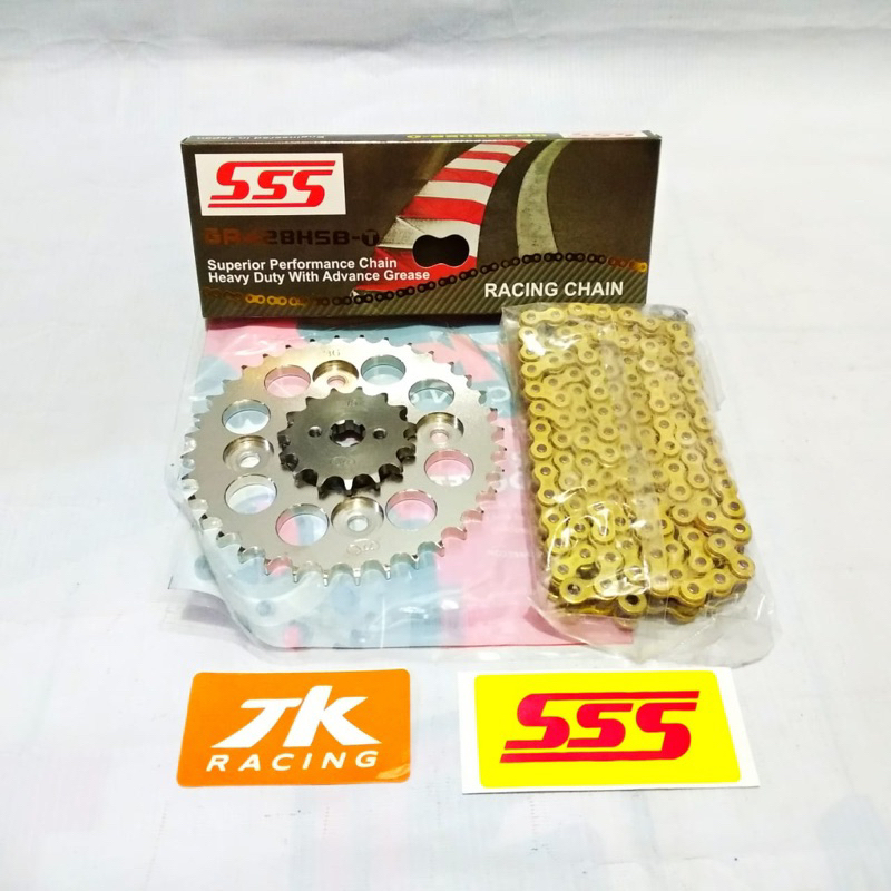 Gear Set TK 428 Supra X 125 / Blade / Revo &amp; Rantai SSS 428 HSBT 120L Gold