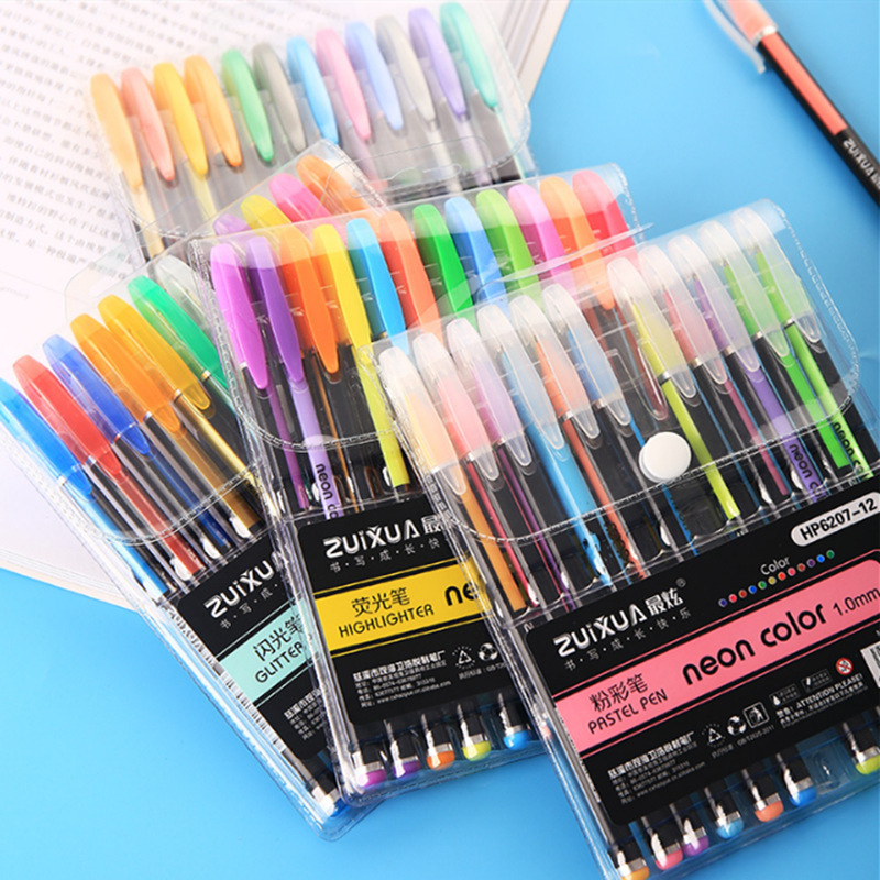 

GK-ISI 12pcs Bolpoin Warna Warni Bolpen Glitter Pulpen Warna Warni Tinta Neon Color Pen Ballpoint Craftwork Scrapbook Gel Ink Pen