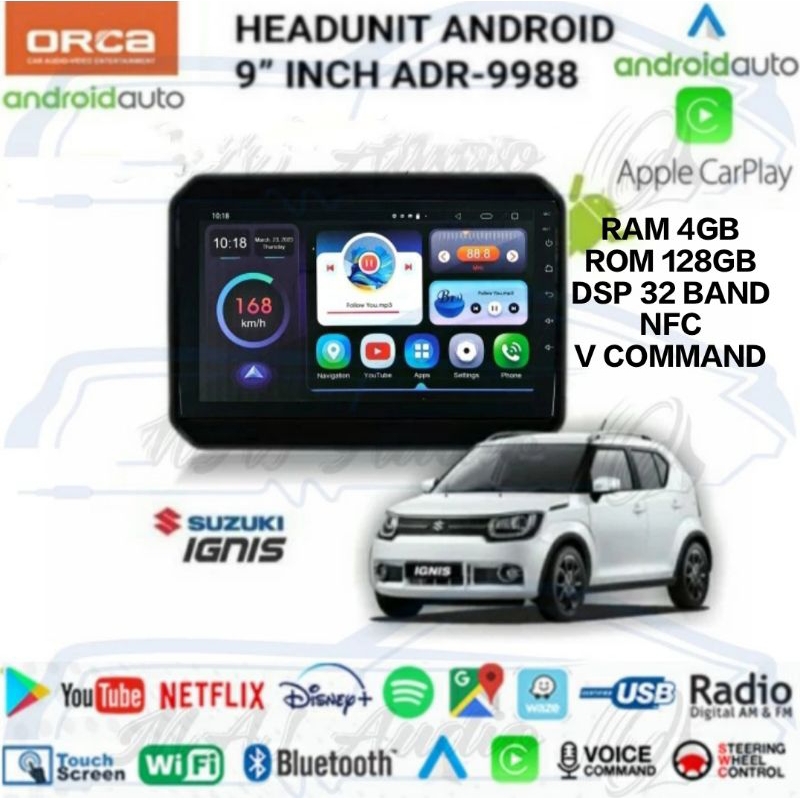 HEAD UNIT TAPE TV MOBIL ANDROID ORCA OEM SUZUKI IGNIS LAYAR 9 INCH