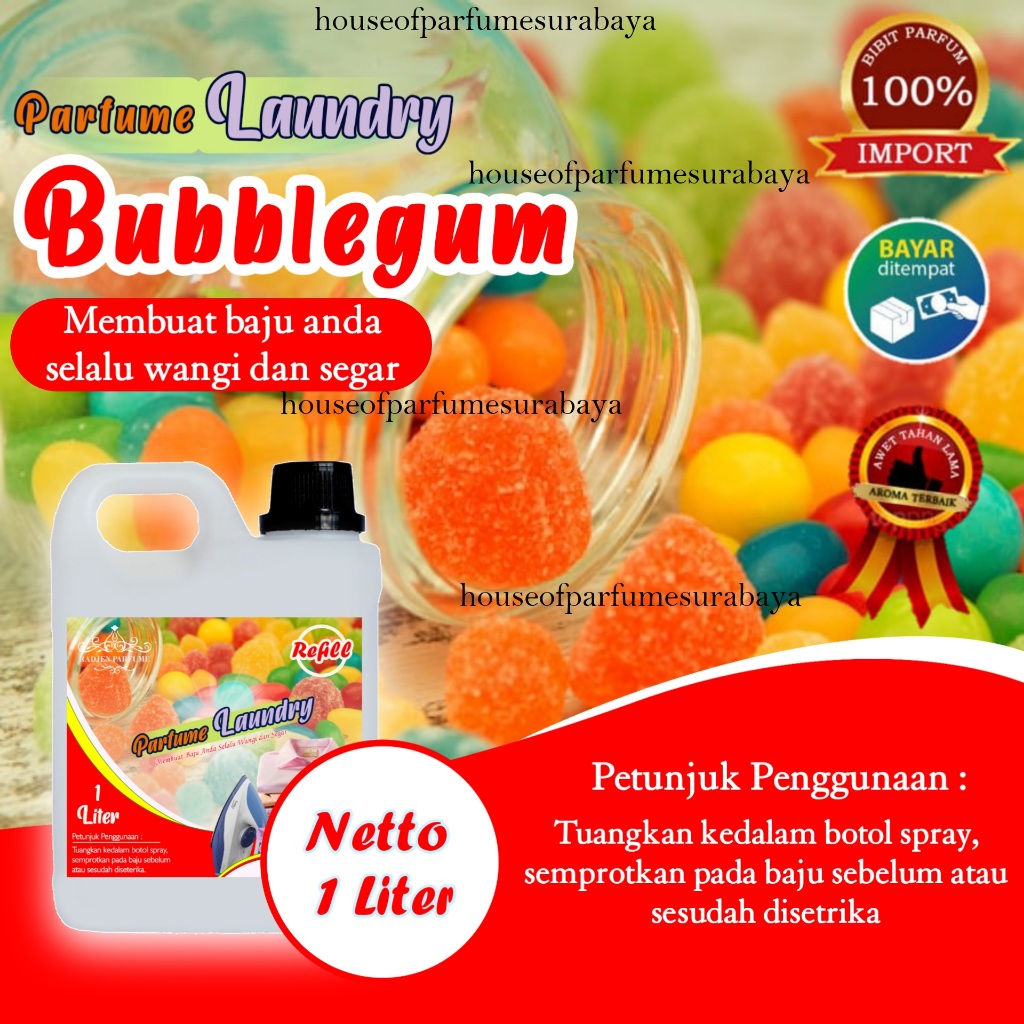 Parfum Laundry 1 Liter Aroma Bubble Gum - Pewangi Pakaian Laundry Berkualiatas - Pewangi Pakaian Tah