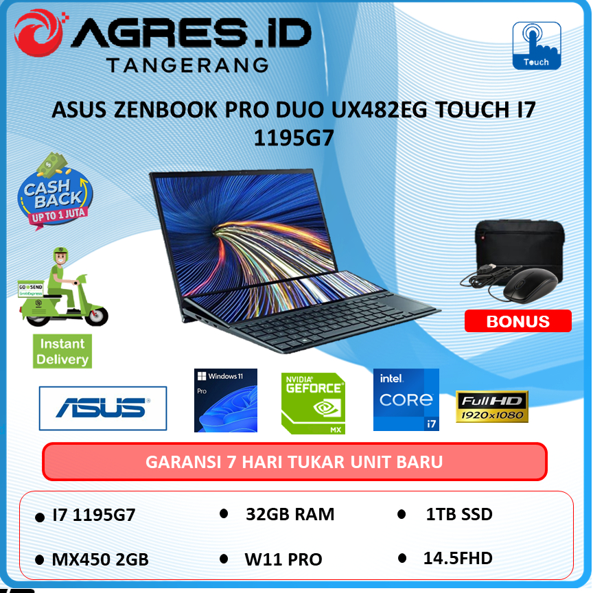 ASUS ZENBOOK PRO DUO UX482EG TOUCH I7 1195G7  32GB 1TB W11PRO 14.0FHD