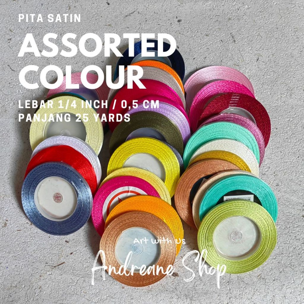 

Pita Satin Polos Lebar 1/4 inch 0,5 cm (1 roll)