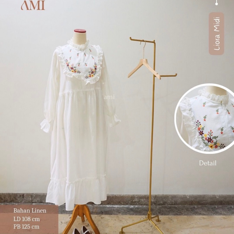 mawbly midi dress vintage putih bordir by AMI ((gamis lebaran material))