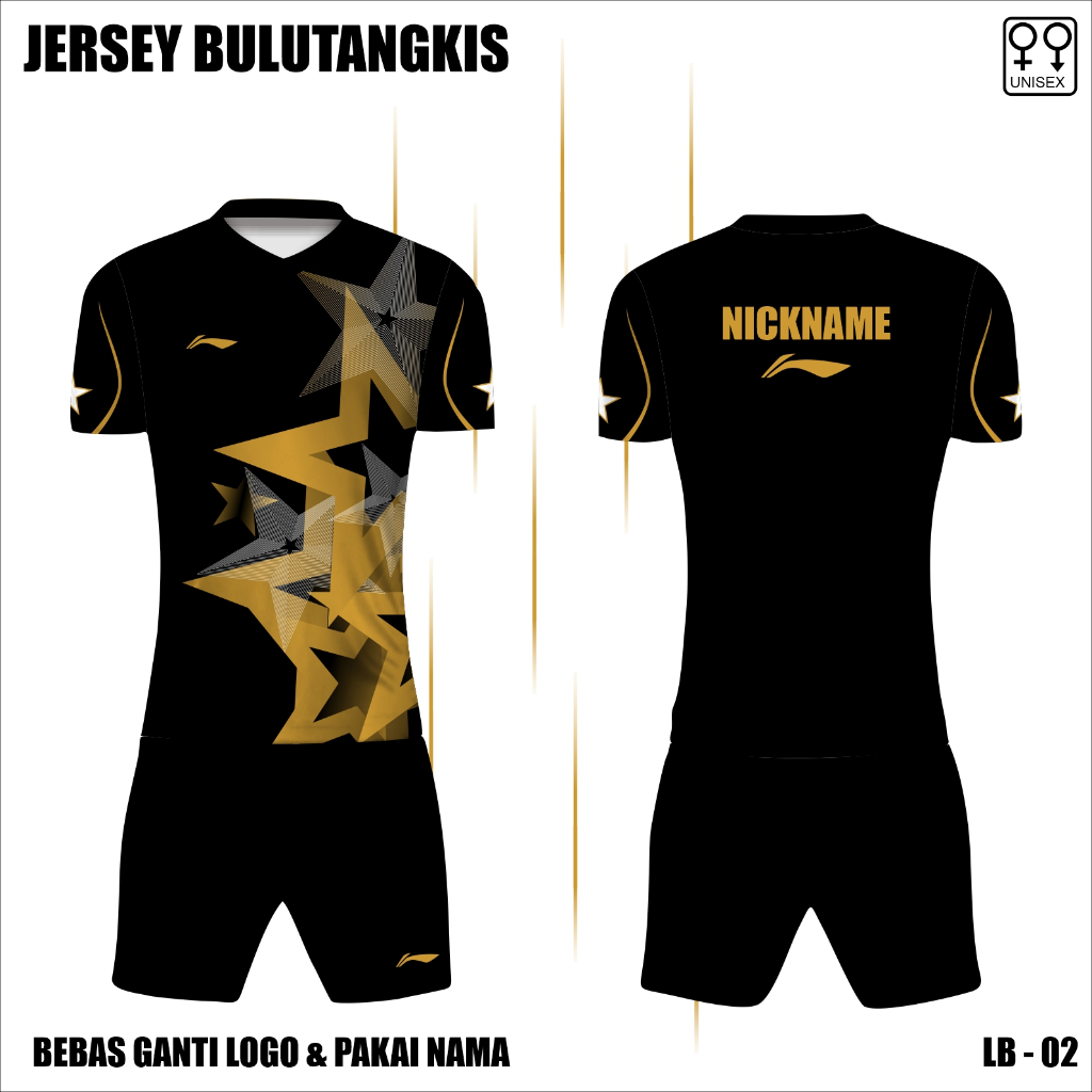 Set jersey celana badminton lining baju bulutangkis bintang kaos olahraga free custom nama dan logo