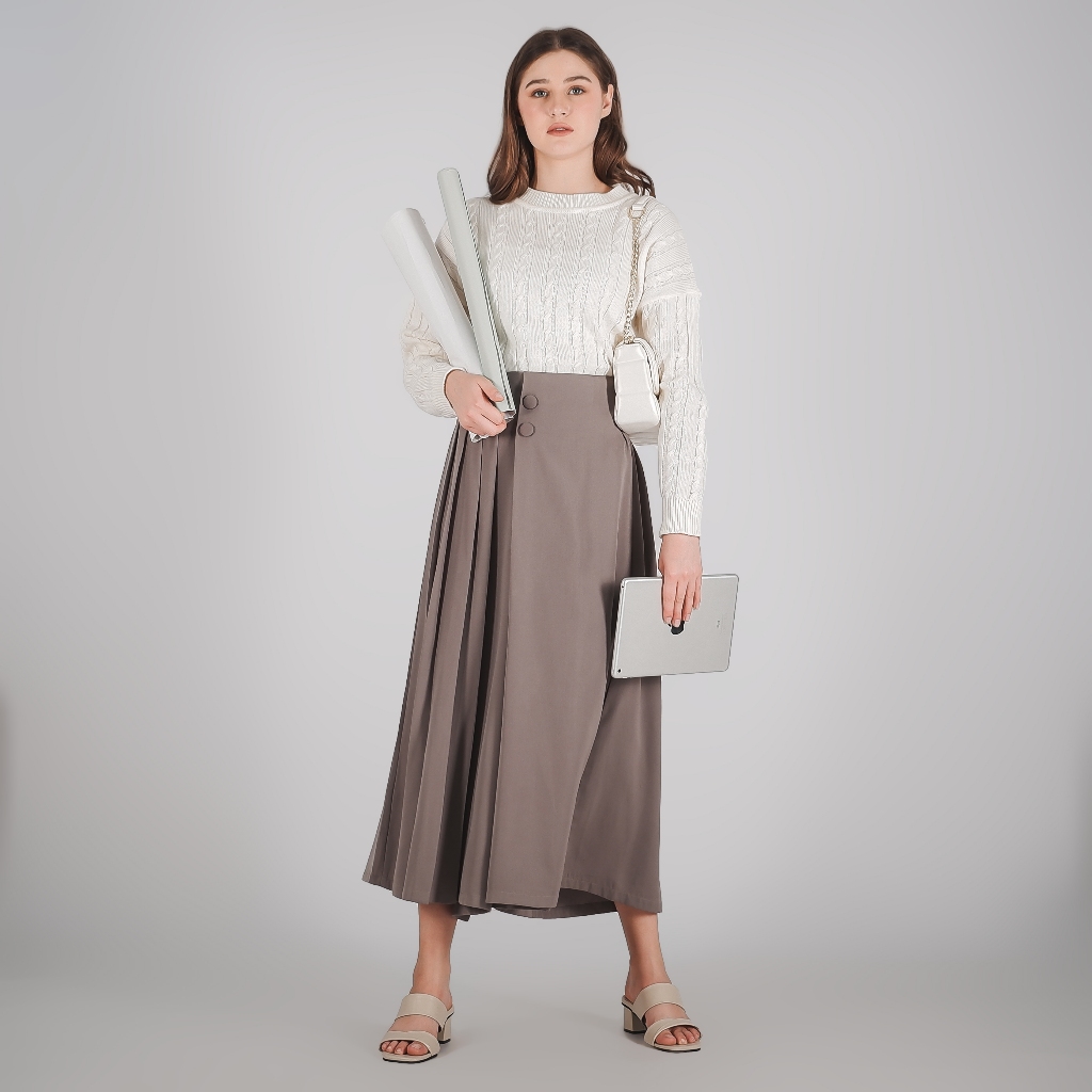 citraHusna Virginia Pleated Cullote Celana Kulot Wanita Bawahan Detail Rempel  0268 Taupe