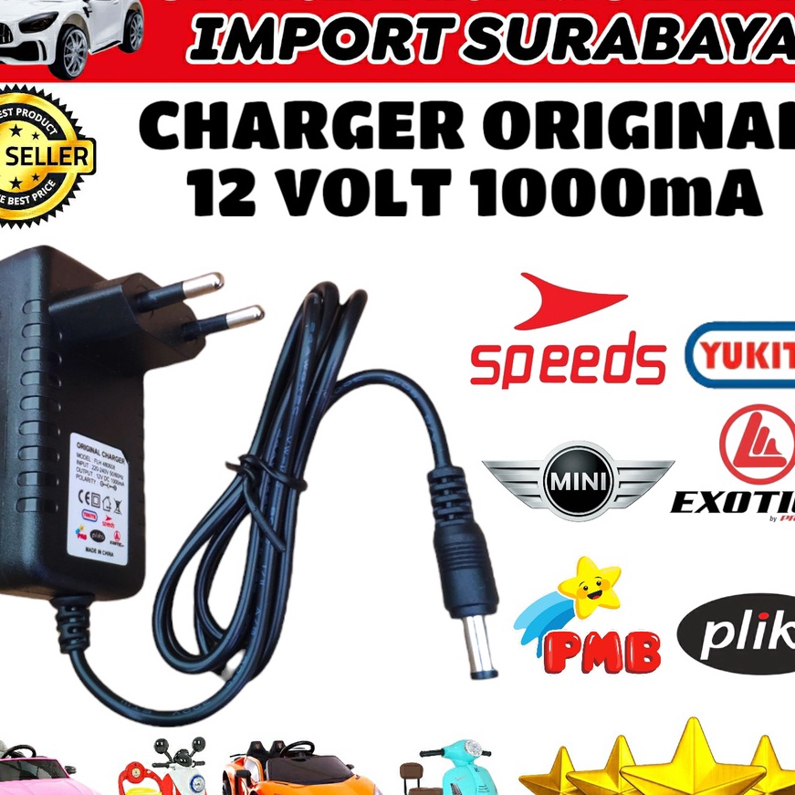 Hemat ORIGINAL CHARGER PLIKO ADAPTOR MOBIL MAINAN AKI CHARGE MOBILAN ANAK MOTOR 6 VOLT AUTO CUT 12 V