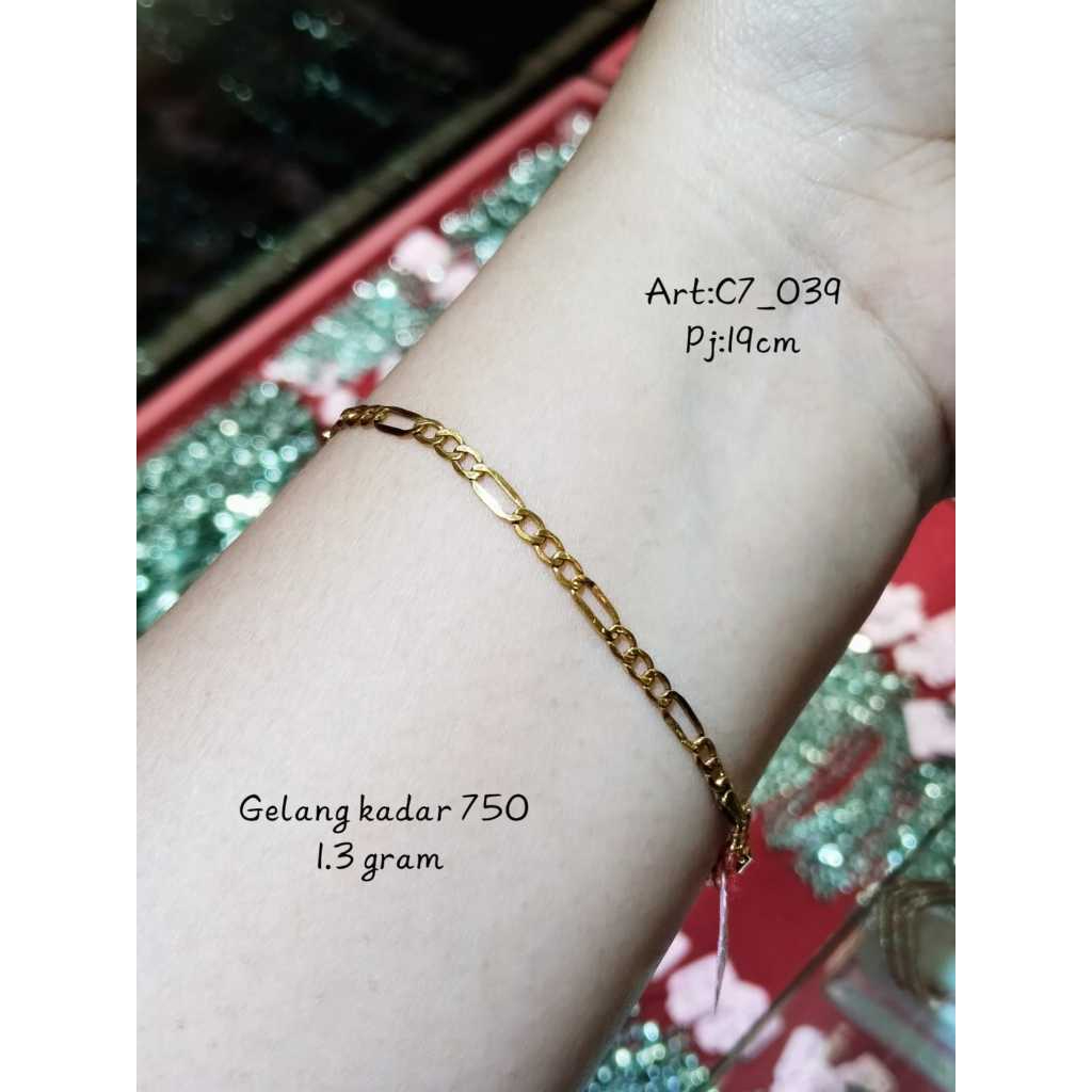 Gelang Emas Asli Motif Regal Rantai terbaik Kadar 750 berat 1.3 gram Ukuran 18 CM