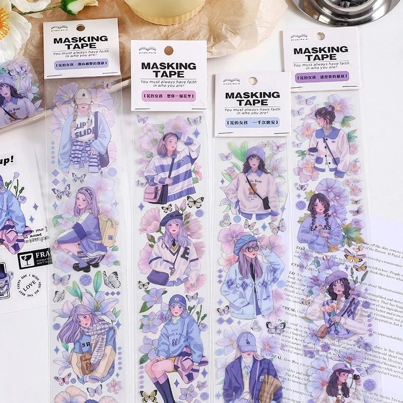 

1 Lembar Isolasiselotip Washi Motif Komik PET Warna Ungu Untuk Dekorasi