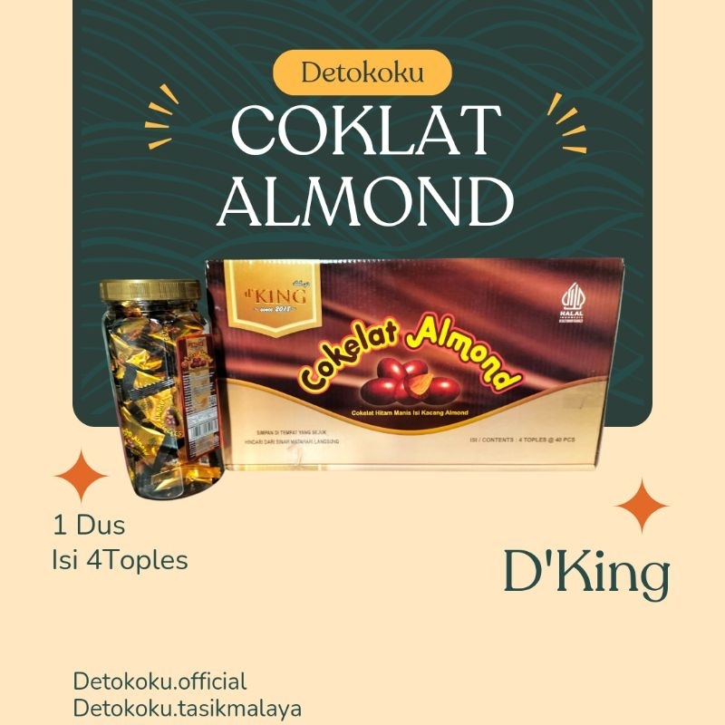 Coklat Almond D'King 1 Dus isi 4 Toples/Chocolate Viral Musdalifah Bonibol Bonibon