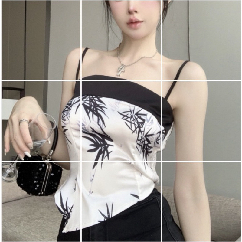 Tanktop Cup Bra Style Korean Motif Mitif Lucu - Atasan Tali Tanpa Lengan - Atasan Wanita