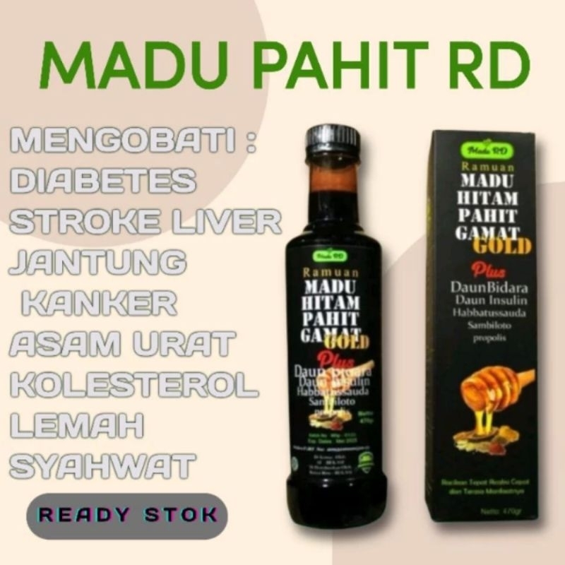 

Madu Hitam Pahit Gamad Gold RD Plus Propolis Sambiloto daun insulin habbatussauda