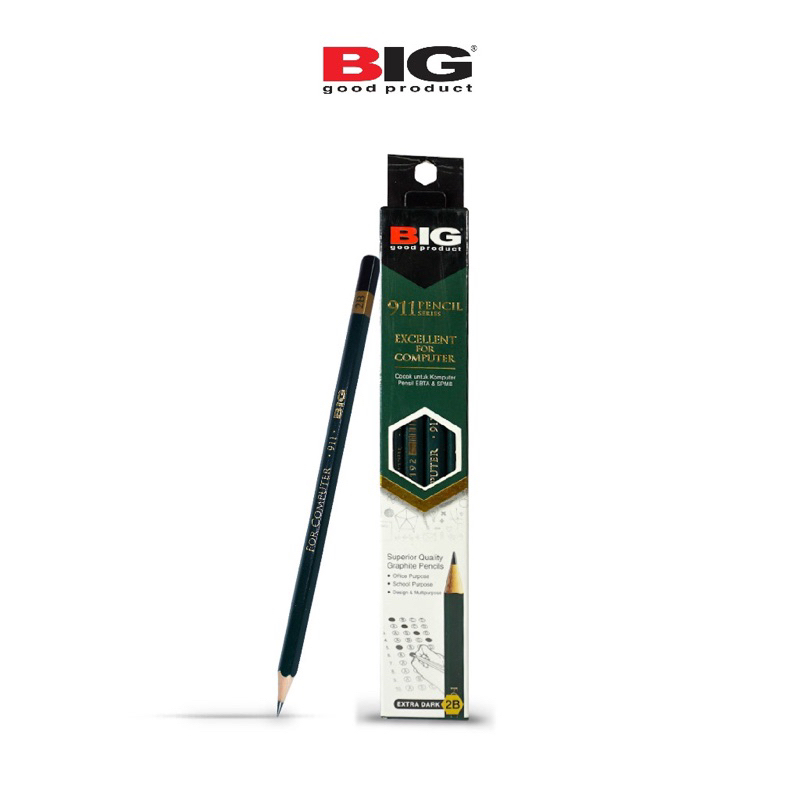 

12 Pcs BIG Pensil 2B Standar Ujian Komputer Graphite Pencil Extra Dark PS-900
