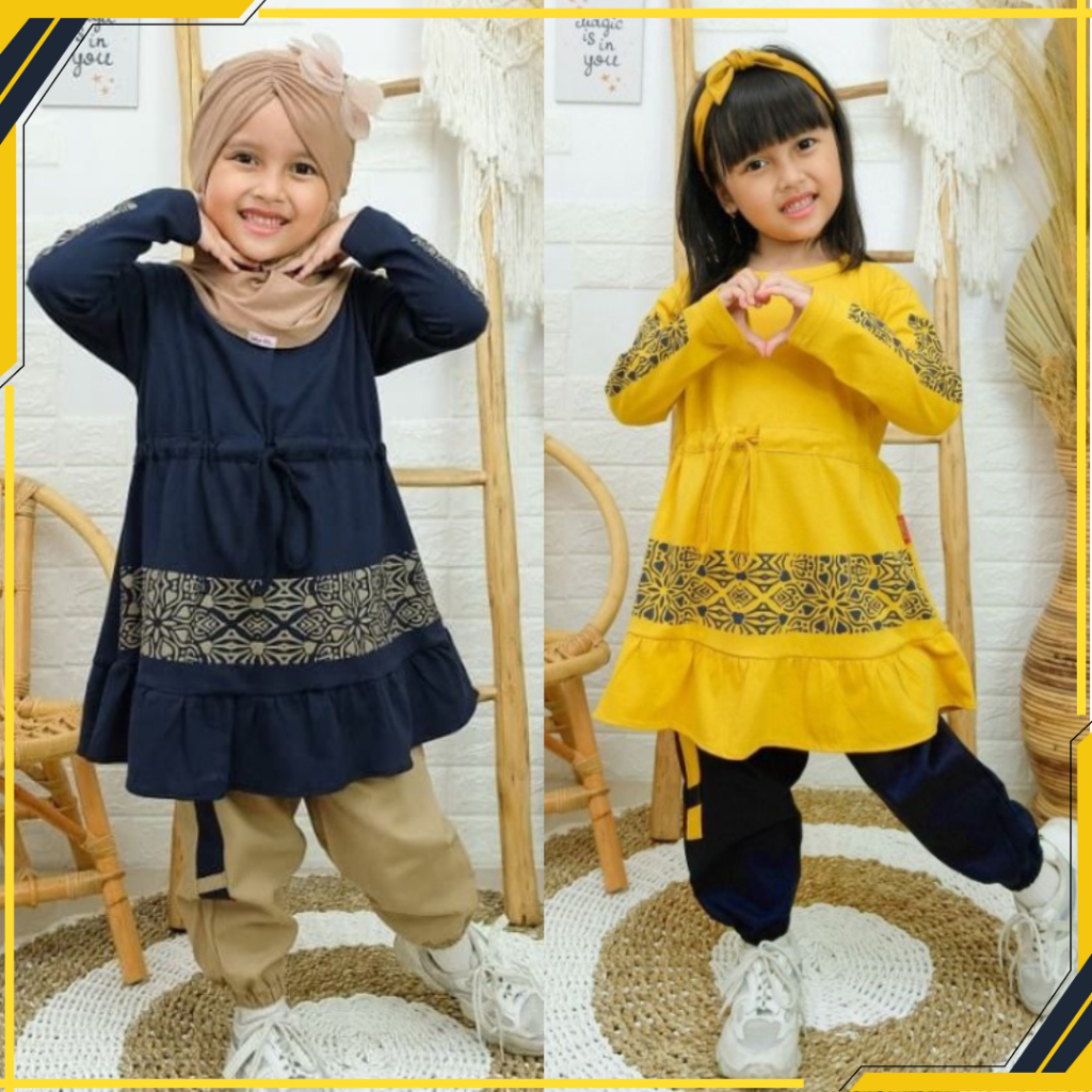 Setelan Kaos Anak Perempuan Tangan panjang dan Joger Canvas Faza One Set Dress