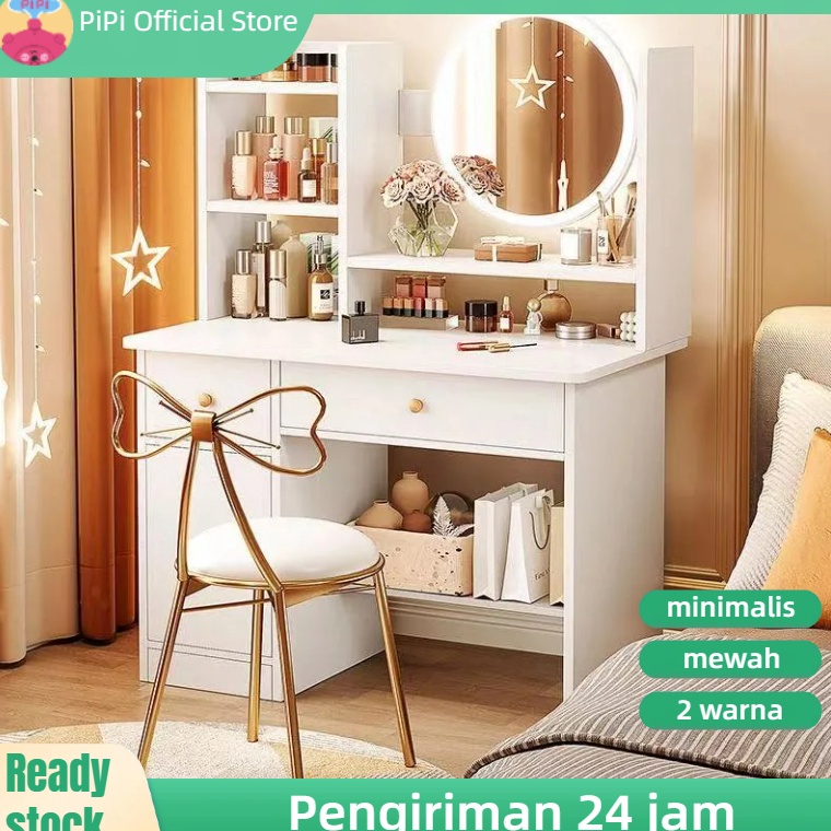 Modern PiPi Furniture Meja Rias Dengan Lampu LED Meja Rias Putih Kaca Meja Rias Modern Minimalis Mej