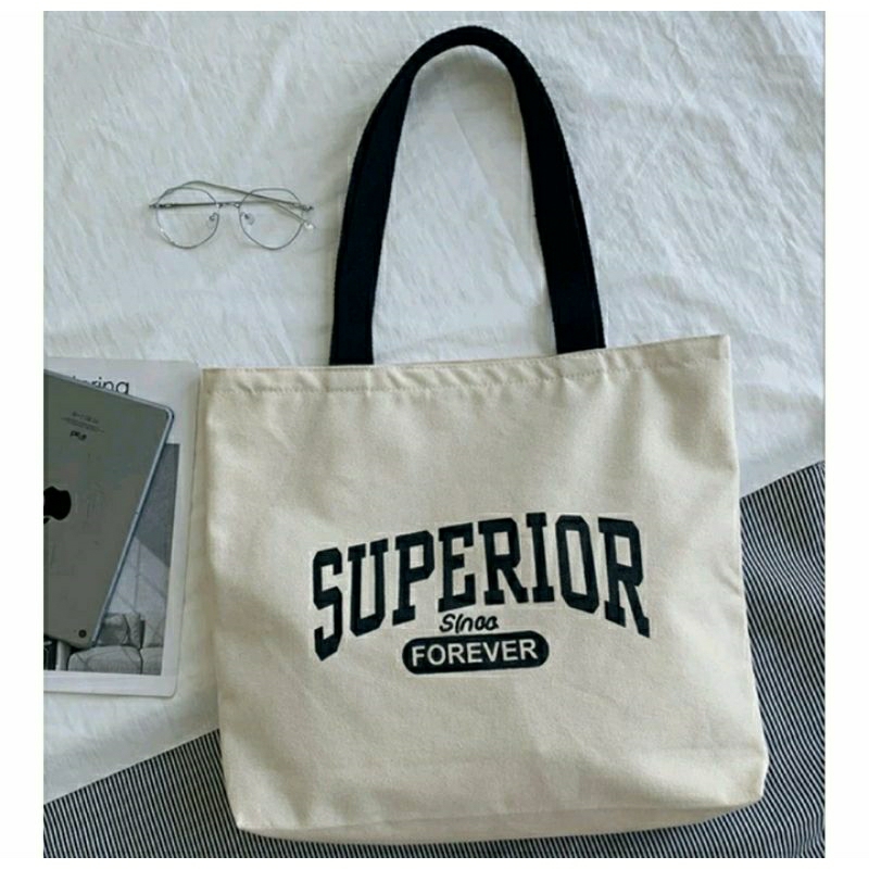 Tas Totebag Kuliah Resleting | Tas Wanita Slempang | Totebag Kanvas Premium
