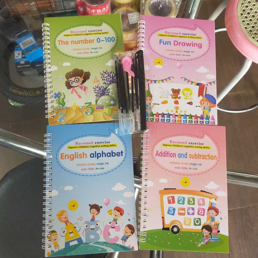 

2025 -1set 4 Buku Magic Pratice Book Buku Anak Belajar Menulis Buku 3D / Magic Exercise Coloring Book - Buku Pintar Belajar Menulis Huruf Angka Menggambar Menghitung Versi Bahasa Inggris / Sank Magic Book 4 Buku/Set Magic Practice Book Original