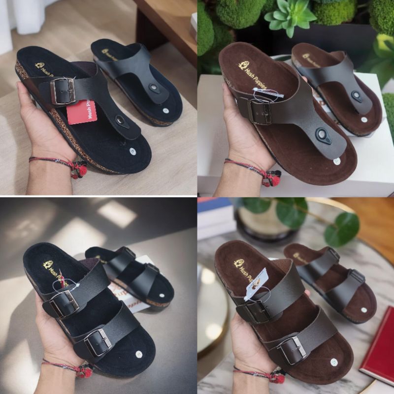 Sandal hush puppies pria kulit sintetis , sandal pria , sandal slop pria , sandal slide slip on pria