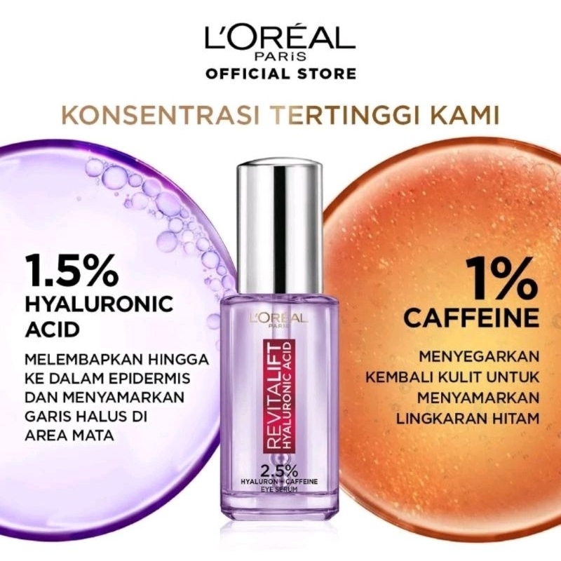 [EYE 20ml] Loreal Paris Revitalift Hyaluronic Acid Eye Serum | 2.5% Hyaluron + Caffeine