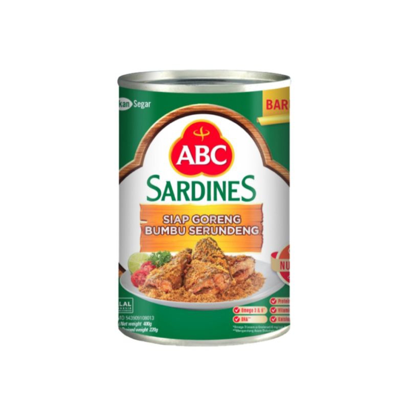 

ABC Sardines Sarden Siap Goreng Bumbu Serundeng Kaleng 400gr