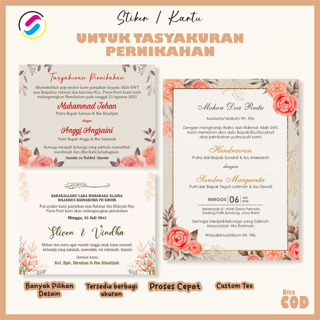 Stiker atau / kartu  ucapan syukur,  Tasyakuran pernikahan, Mohon doa restu pernikahan, wedding nasi