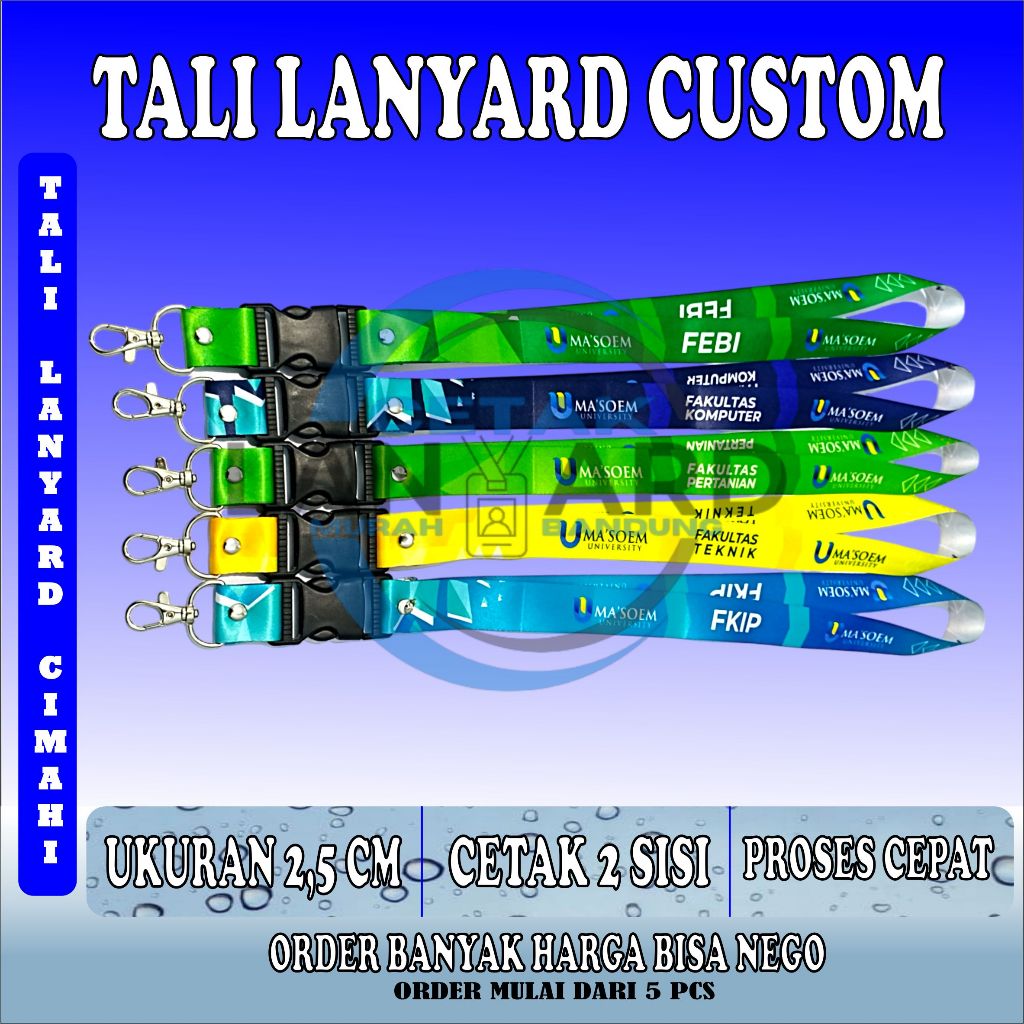 

LANYARD CUSTOM PRINT 2,5 CM BAHAN TALI TISU/GANTUNGAN ID CARD