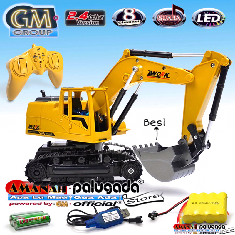 GM RC-Truck 3853 Excavator Remote Control 2.4GHz Alloy Diecast Truck 8 Channel Lampu dan Musik Maina