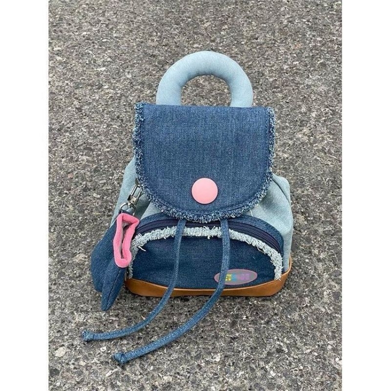 tas ransel punggung wanita dengan bahan denim tas punggung kecil multifungsi