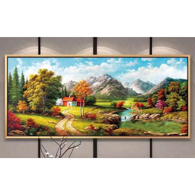 paket kristik pemandangan gunung sungai pohon pola kain 11ct jumbo