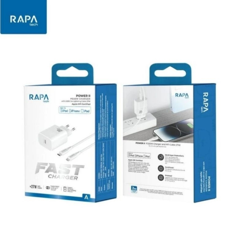 Charger RAPA POWER II PD20W Charger + MFi Cable 27W Type C to Iphone