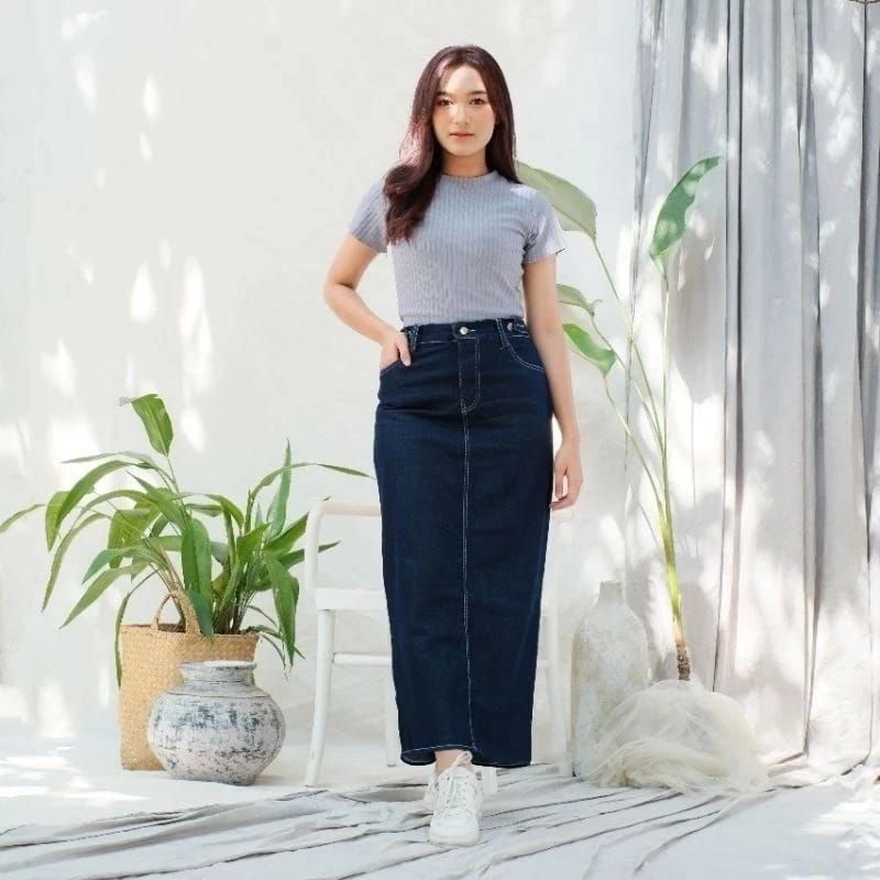 ROK JEANS WANITA SPAN PANJANG  JUMBO KEKINIAN