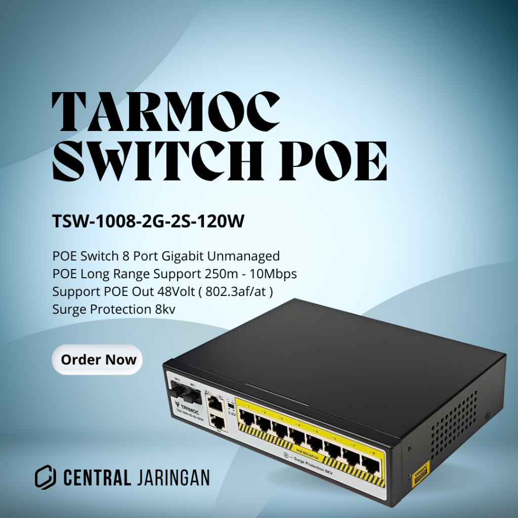 Tarmoc TSW-1008-2G-2S-120W, 8 Port Gigabit POE 802.3af/at POE Switch 120W